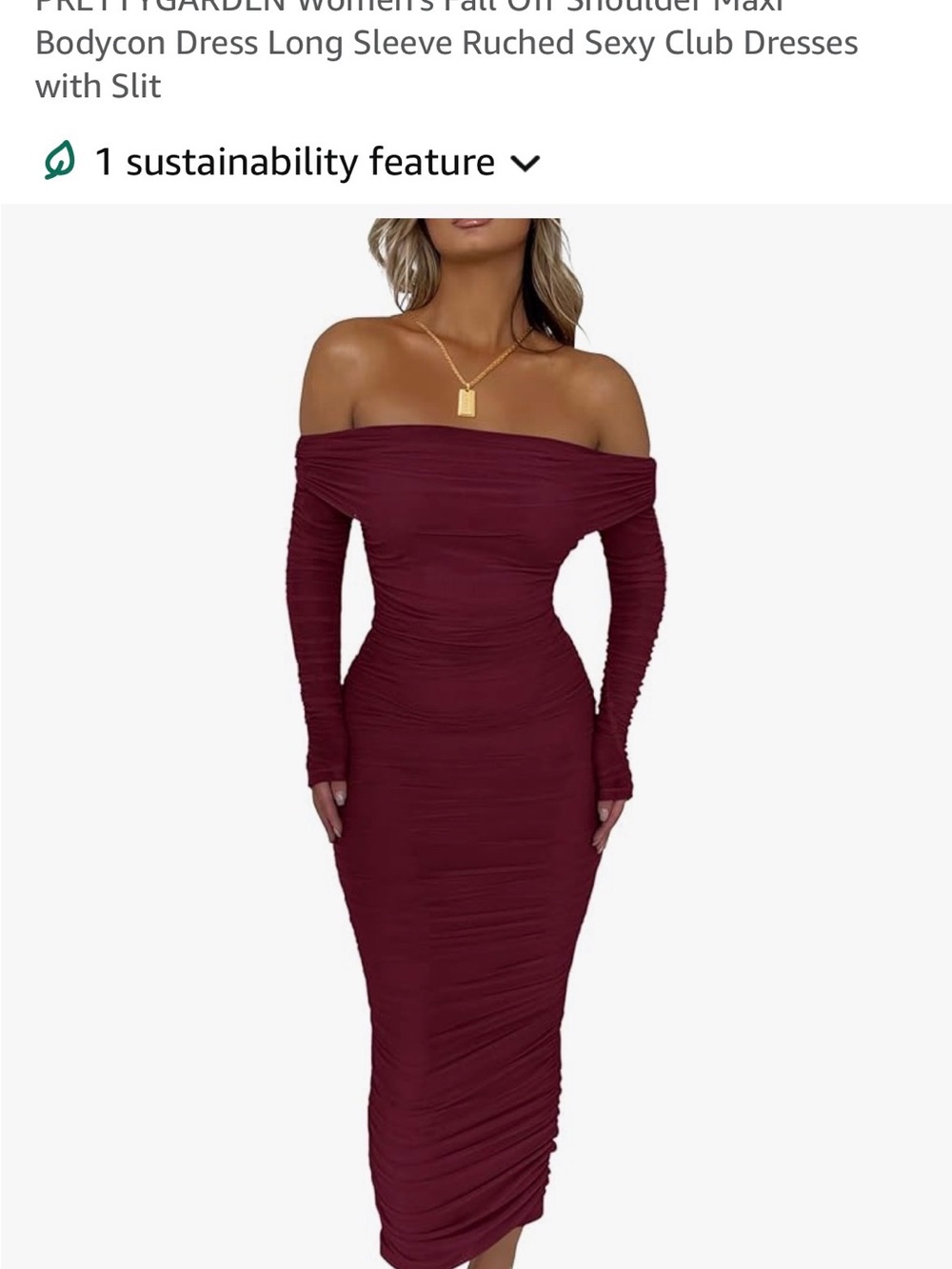 Off-Shoulder Long Sleeve Bodycon Midi Dress in Burgundy